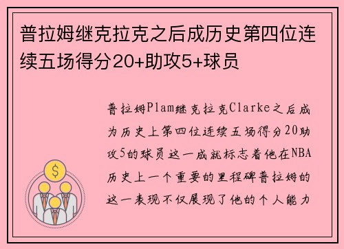 普拉姆继克拉克之后成历史第四位连续五场得分20+助攻5+球员